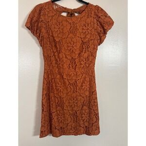 Free People Rust Orange Lace Mini Dress Open Back Tie Smocked Women's Small